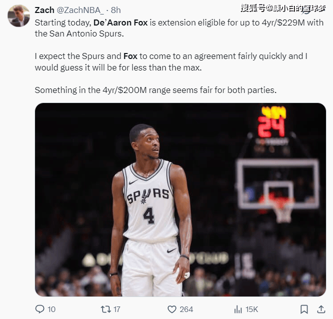 曝福克斯与马刺续约并未开始！金额也会低于2.29亿 美媒预测四年2亿